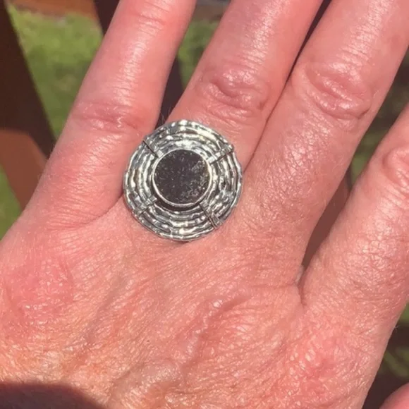 New BLACK DRUZY QUARTZ 925 SILVER RING, SZ 6 - Picture 2 of 7